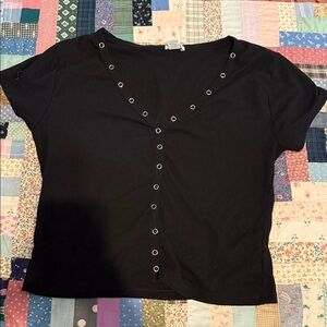 Rue21 Black Eyelet Short Sleeve Top